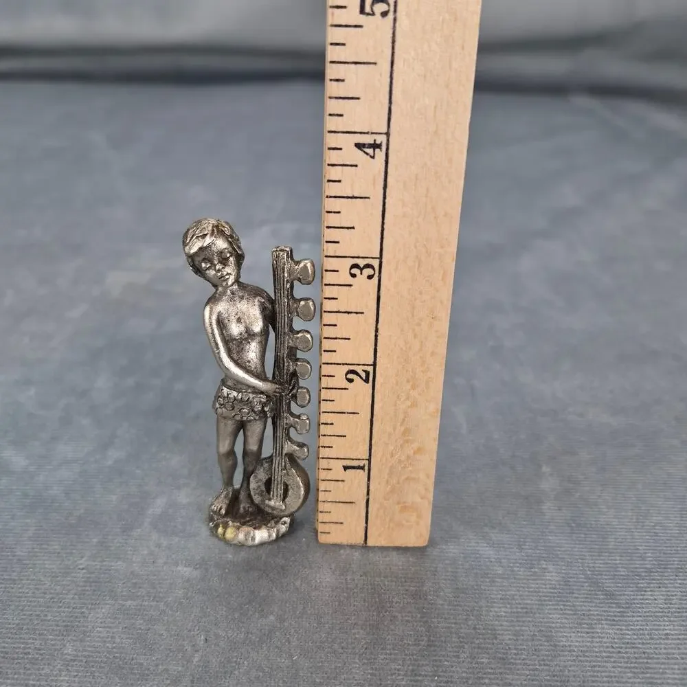 Pewter Boy Playing Sith Instrument Vintage 1940's Figurine